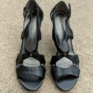 Women's Tahari Black Open Toe Heels Leather 8M